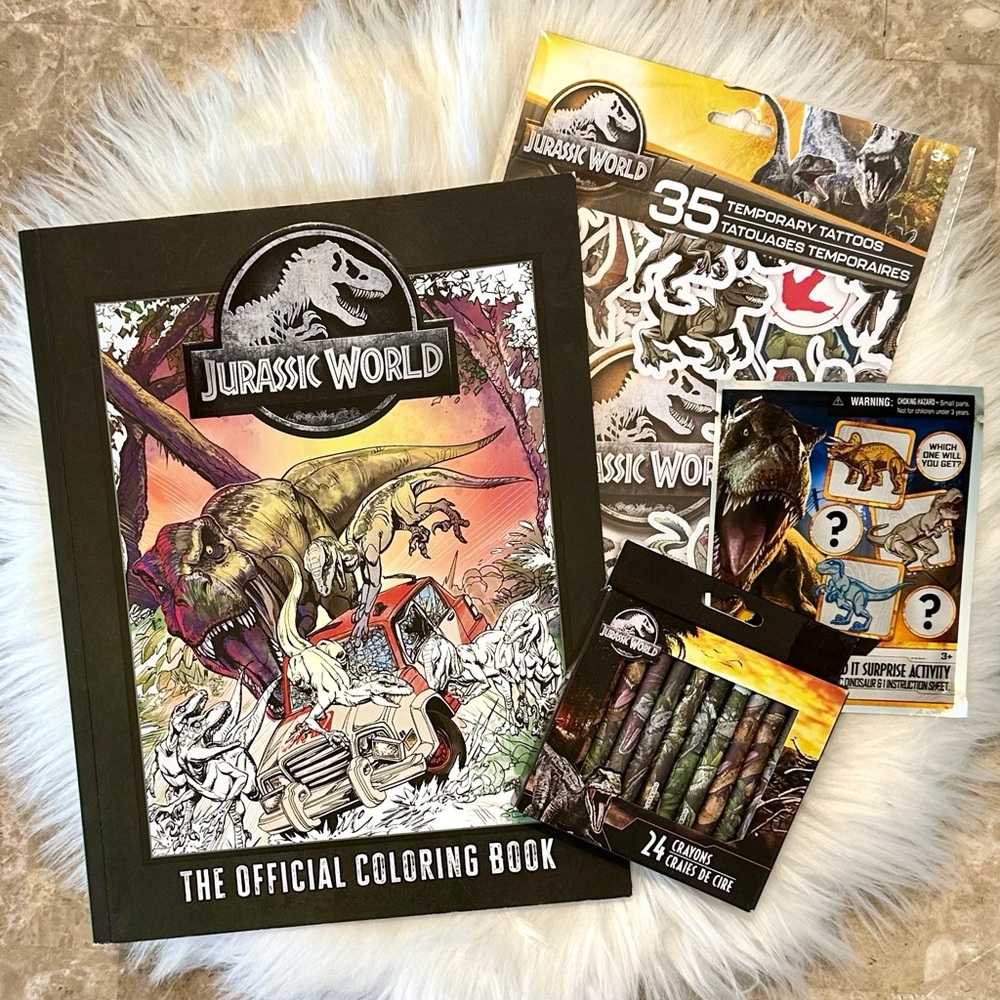 Jurassic World Official Coloring Book, Crayons, Temporary Tattoos, Build it Pack